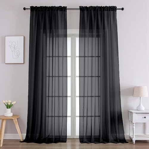Black Sheer Curtains 96 Inches Long 2 Panels (Black / 59"W x 96"L (Pack of 2))