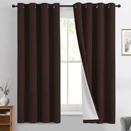 Brown 100% Blackout Curtain Panels 63 inches (50"W x 63"L (Pack of 2) / Brown With White Backing)