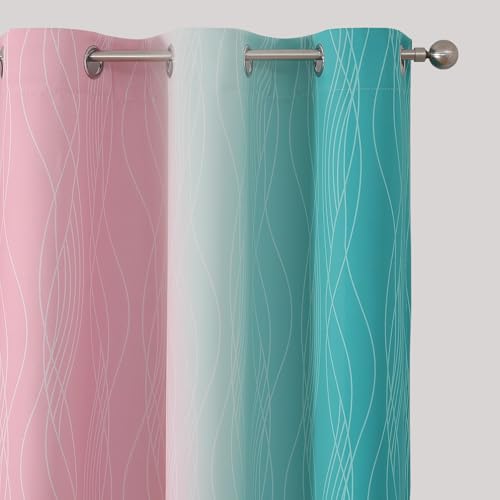 Pink and Teal Ombre Blackout Curtains for Bedroom 72 Inch (Pink and Teal / 42"W x 72"L (Pack of 2))