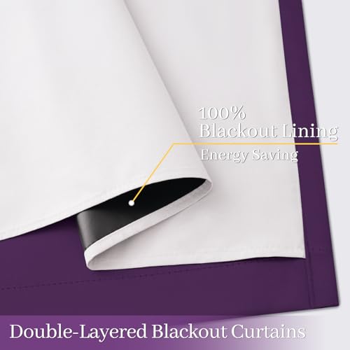 Purple 100% Blackout Curtains 84 Inches Long for Bedroom 50" Wide (50"W x 84"L (Pack of 2) / Purple With White Backing)
