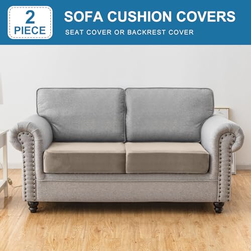 Couch Cover Stretch Velvet Sofa Cushion Cover 2 (Taupe / 2PC Seater or Backrest)