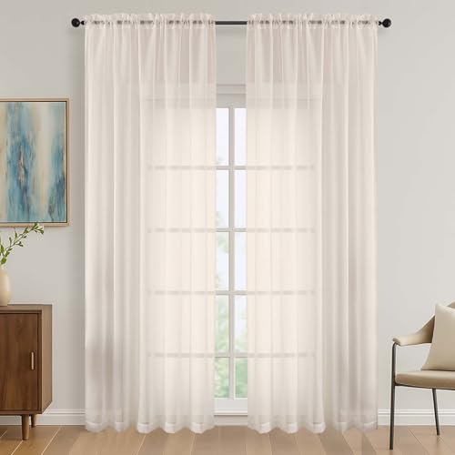 Cream Bedroom Curtains 2 Panel Sets 90 Inch Length (Cream / 59"W x 90"L (Pack of 2))