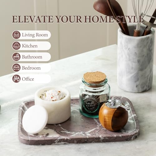 Marble Tray 12"x8" Marble Vanity Tray for Countertop Bathroom Kitchen Dresser (Purple)