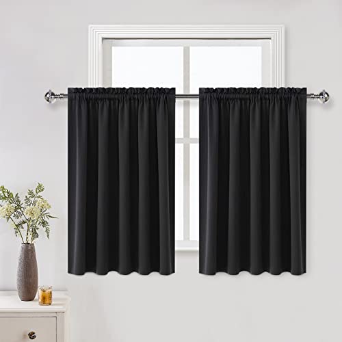 Short Blackout Curtains 60 x 36 Inch Long for Kitchen RV Bunk Black (Black / 60"W x 36"L (Pack of 2))