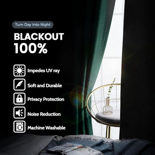 Dark Green 100% Blackout Curtains Room Darkening Living Room 54 (Dark Green / 52"W x 54"L (Pack of 2))