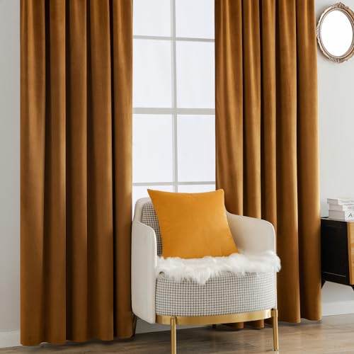 Velvet Curtains 52x108 inches 2 Panels Gold Brown Blackout Curtains (Golden Brown / 52"W x 108"L (Pack of 2))