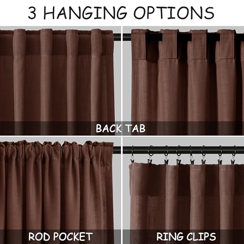 Rustic Brown Linen Curtains 90 Inch Long 2 Panels Set for Bedroom Living Room Linen Textured Window Drapes Semi Sheer Light Filtering Rod Pocket Back Tab Cotton Textured Farmhouse Curtain 52x90 (52"W x 90"L (Pack of 2) / Rustic Brown)
