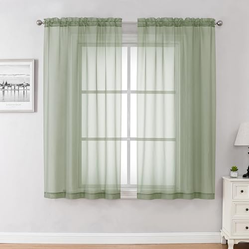 Sage Green Sheer Curtains 45 Inch Long 2 Panels (Sage Green / 42"W x 45"L (Pack of 2))