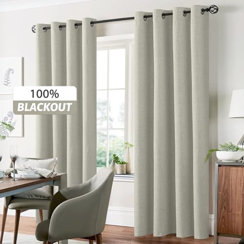 Cream Linen Textured Curtains 63 Inches Long for Living Room (Linen Cream / 52"W x 63"L (Pack of 2))