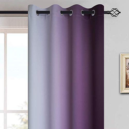 Ombre Curtains Purple and Greyish White for Living Room (52"W x 63"L (Pack of 2) / Purple)