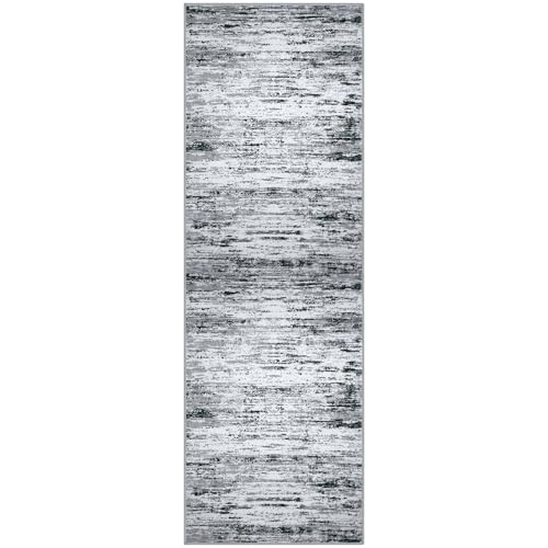 Abstract Washable 2x6 Runner Rug Non Slip Runners for Hallway (Black Gray White / 2' x 6' (Runner))