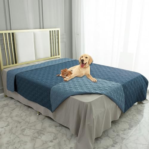 Waterproof Dog Bed Cover Pet Blanket for Furniture Bed Couch Sofa Reversible (68x82 Inch (Pack of 1) / Navyblue+stoneblue)