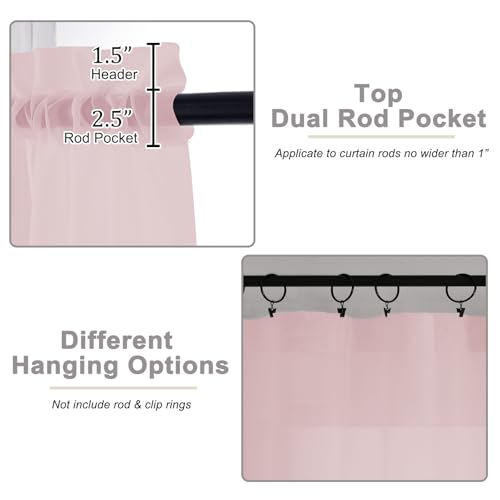 Extra Long Blush Sheer Curtains for Bedroom Living Room 120 Inches Long 2 Panels Set (Blush / 59"W x 120"L (Pack of 2))