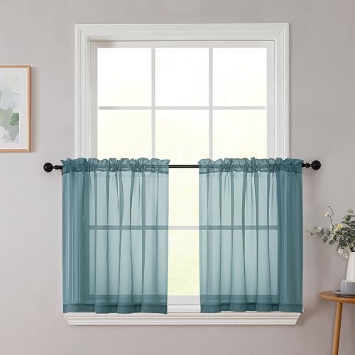 Kitchen Curtains 24 Inch Length Tier 2 Pieces (Dusty Blue / 42"W x 24"L (Pack of 2))