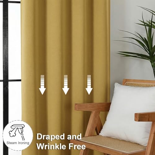 Ava Bright Gold Blackout Curtains for Bedroom 96 Inches Long 2 Panels (Bright Gold / 40"W x 96"L (Pack of 2))