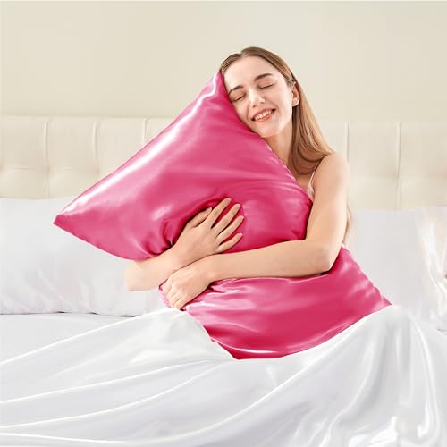 Zipper Satin Pillowcases (Hot Pink / Standard (20" x 26")-Zipper)
