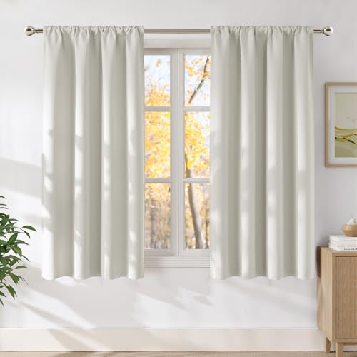 Natural Faux Linen Room Darkening Rod Pocket Curtains 63 inch Length (Linen Natural White / 42"W x 63"L (Pack of 2))