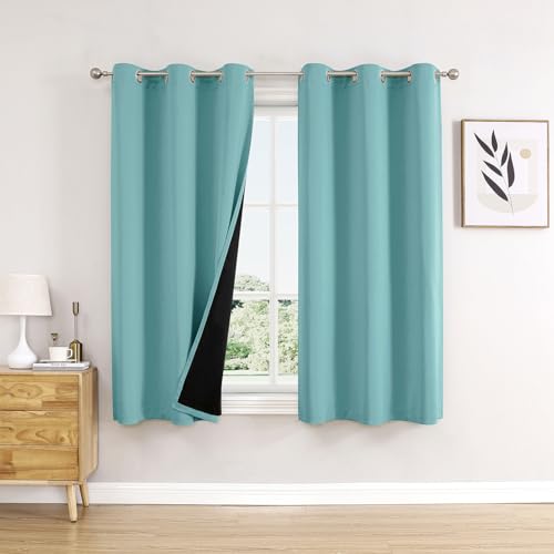 100% Blackout Curtains for Bedroom 63 Inches Long 2 Panels Set (42"W x 63"L (Pack of 2) / Aqua)
