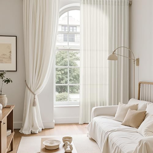 Natural Linen Curtains for Living Room 86 Inches Long Rustic Farmhouse Decor Light Filtering Semi Sheer Curtain Back Tab and Rod Pocket Luxury Drapes for Bedroom Office 52x86 (52"W x 86"L (Pack of 2) / Natural Linen)