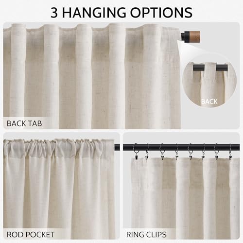 Pearl White Linen Curtains 84 Inches Long for Living Room Light Filtering Semi Sheer Curtain Back Tab and Rod Pocket Coastal Decor Elegant Neutral Luxury Drapes for Bedroom 52x84 (52"W x 84"L (Pack of 2) / Pearl White)