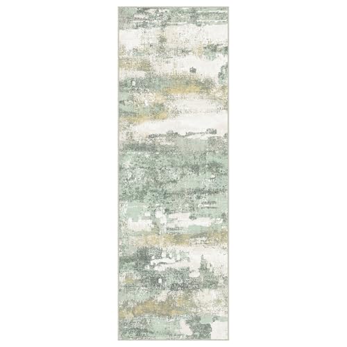 2'6"x12 Green Abstract Runner Rug (Light Green/Cream / 2'6" x 12' (Rectangular))