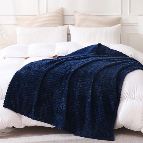 Blue Throw Blanket 50"×60" Gifts for Mom Fuzzy 3D Jacquard Decorative (Blue / 50"×60”)