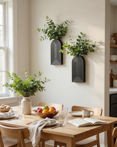 2 Pack Wooden Wall Vase Set (Black / Large)