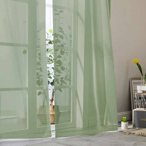 Sage Green Sheer Curtains for Bedroom Living Room 45 Inch Length 2 Panels (Sage Green / 42"W x 45"L (Pack of 2))