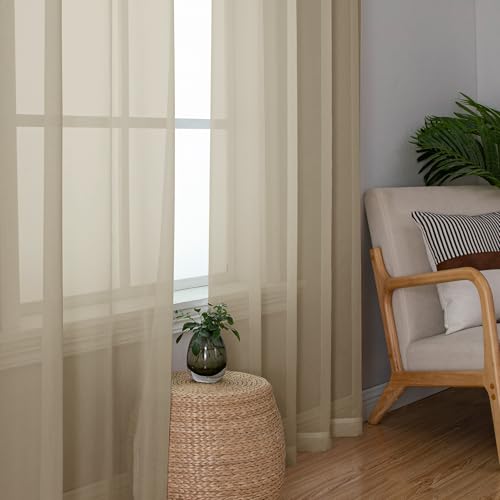 Taupe Sheer Curtains 96 Inches Long 2 Panels (Taupe / 42"W x 96"L (Pack of 2))