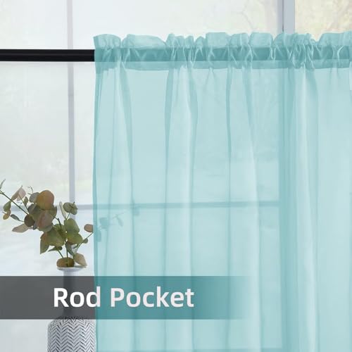 Solid Sheer Rod Pocket Curtain Voile Draperies 2 Panels White Beige Black Grey Ivory 52 Inch Width 108 Inch Long 1 Pair for Kitchen Bedroom Children Living Room Yard (Sky Blue / 52"W x 108"L (Pack of 2))
