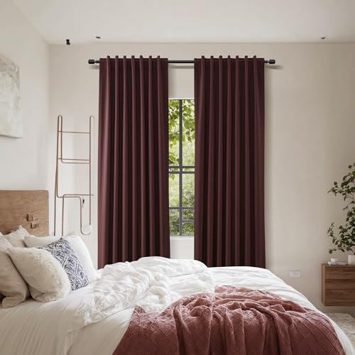 100% Blackout Curtains 84 Inch Length 2 Panels Set for Living Room Bedroom Back Tab Thermal Insulated Black Out Linen Drapes Room Darkening Reddish Brown (Reddish Brown / 52"W x 84"L (Pack of 2))