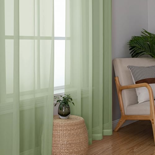 Sheer Curtains 72 Inches Long 2 Panels Set (Light Green / 42"W x 72"L (Pack of 2))