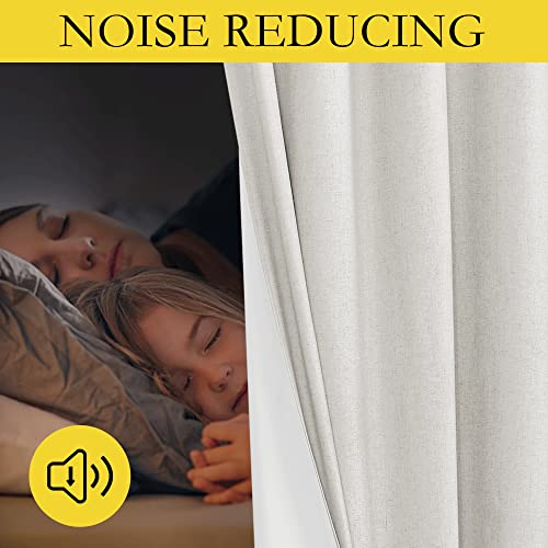 100% Absolutely Blackout Linen Curtains with Thermal Insulated White Liner (52"W x 102"L (Pack of 2) / Ivory)