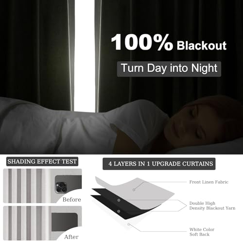 Linen Blackout Curtains & Drapes 92 Inches Long 2 Panels Set for Sliding Glass Doors Modern Pleated Linen Blend Heavy Floor to Ceiling Large Window Drapes 70 Inch Extra Wide (Grey Beige / 70"W x 92"L (Pack of 2))