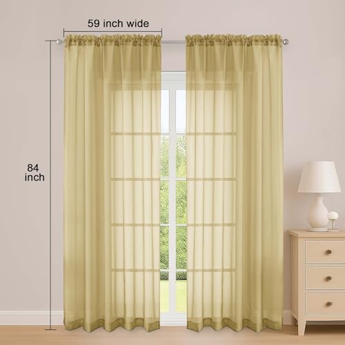 Gold Sheer Curtains 84 Inch Long 2 Panels for Living Room 59" Wide (Gold / 59"W x 84"L (Pack of 2))