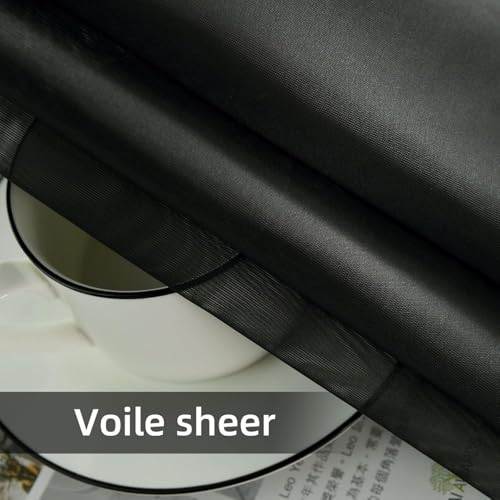 Solid Sheer Rod Pocket Curtain Voile Draperies 2 Panels White Beige Black Ivory Coffee 26 Inch Width 40 Inch Long 1 Pair for Kitchen Bedroom Children Living Room Yard (Black / 26"W x 40"L (Pack of 2))