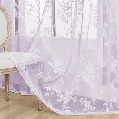 Lilac Purple Lace Curtains (52"W x 96"L (Pack of 2) / Lilac)