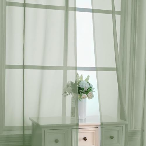Sage Green Sheer Voile Window Treatment Rod Pocket Curtain Panels for Kitchen Bedroom Living Room Drapes Sunlight Filtering Privacy Semi Home Decor Assorted Colors Sizes (40"W x 72"L (Pack of 2) / Sage Green)