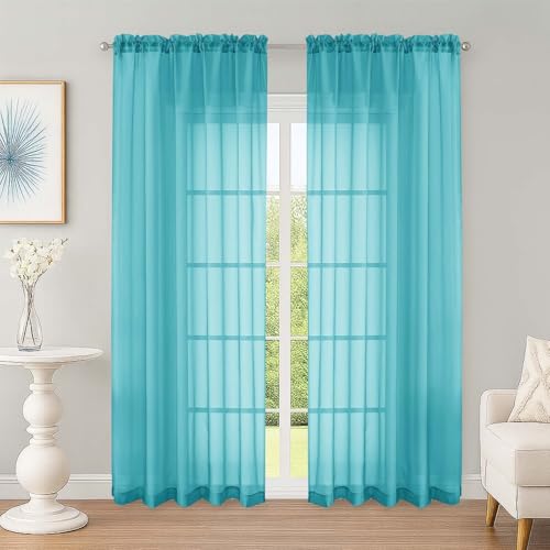 Sheer Curtains 84 Inches Long 2 Panels Set (Turquoise / 59"W x 84"L (Pack of 2))