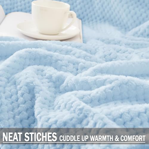 Large Waffle Fleece Throw Blanket for Couch (Light Blue / 50x70 in)