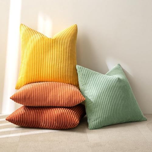 Fall Decorative Throw Pillow Covers Yellow Rust Green 18x18 (18" x 18" (Pack of 4) / Rust-green)