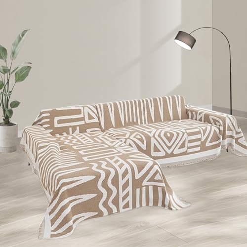Sofa Covers for Sectional Sofa Set Boho Couch Cover for Dogs Khaki Throw Couch Cover with Tassel Loveseat Covers Futon Cover L Shaped Cover Washable Chenille Couch Protector (71" x 118" / T:khaki)