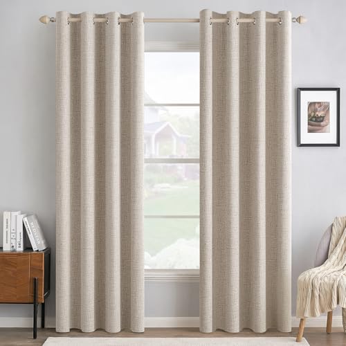 100% Blackout Linen Curtains for Bedroom 52x96 Inches Natural (Natural / 52"W x 96"L (Pack of 2))
