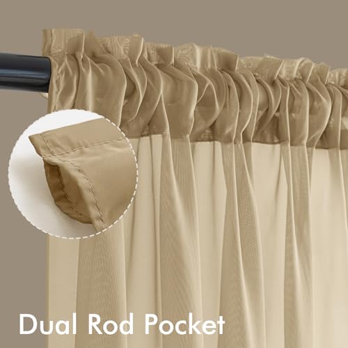 Beige Sheer Curtains 90 Inches Long 4 Panels 54 x 90 Inches (54"W x 90"L (Pack of 4) / Beige)