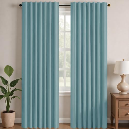 Blackout Curtains Back Tab and Rod Pocket Curtains Insulated Thermal Room Darkening Drapes for Bedroom 52Wx84L Inch Teal 2 Panels (Sky Blue / 52"W x 84"L (Pack of 2))
