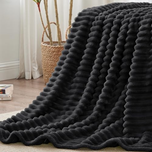 Ribbed Full Size Blanket for Bed (Black / Full(84"x90"))