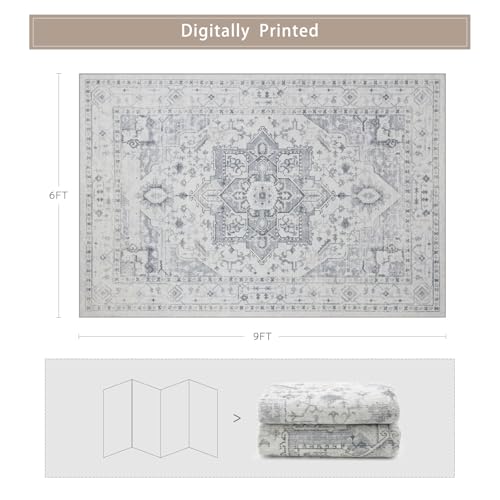 Washable Rugs 6x9 Area Rugs for Living Room (6' x 9' (Rectangular) / Grey/Cream/White/Light Blue)