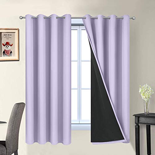Lilac 100% Blackout Curtains 63 Inches Long for Bedroom 52" Wide (52"W x 63"L (Pack of 2) / Lilac)