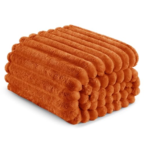 Striped Twin Size Fleece Blanket for Bed (Burnt Orange / Twin ( 60x80 IN ))