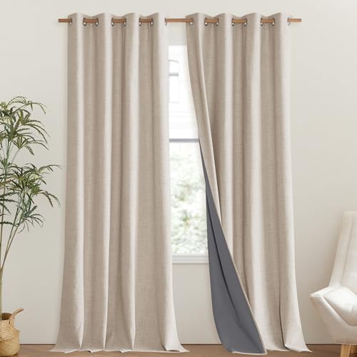 100% Blackout Cream Linen Curtains 95 inches Length for Dining Room (52"W x 95"L (Pack of 2) / Cream)